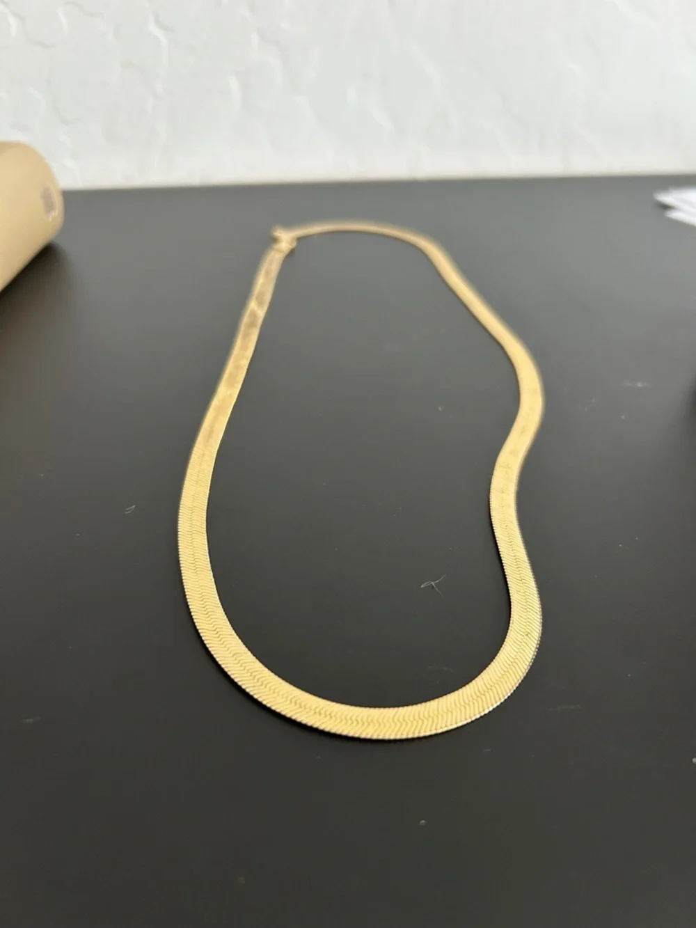 Unisex Herringbone Gold Plated Flat Chain Necklace 24” - Picture 4 of 6